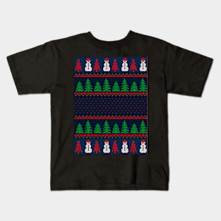 Ugly Christmas Sweater Snowman and Trees Kids T-Shirt